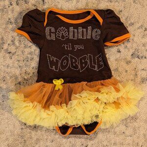 Thanksgiving Baby Girl Tutu Dress Studs Gobble Til You Wobble New 3-6M